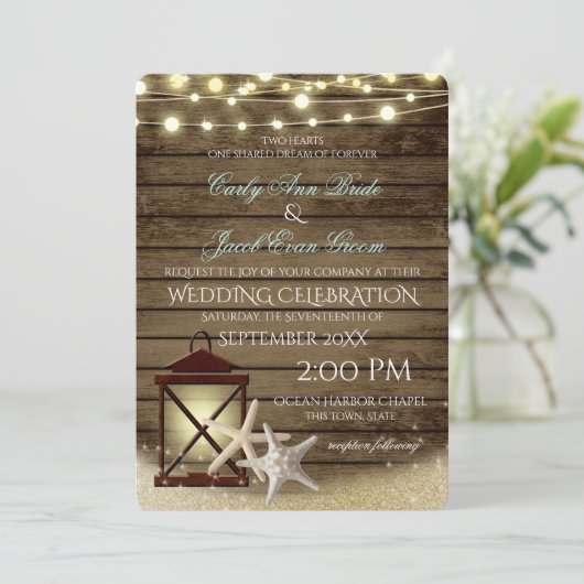 Zeester Rustieke Oceaan Hout en Lichten Kaart (Staand voorkant)