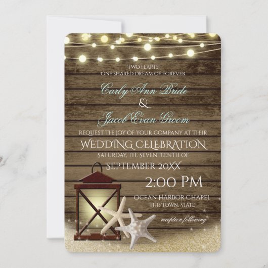 Zeester Rustieke Oceaan Hout en Lichten Kaart (Voorkant)