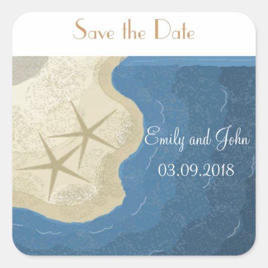 Zeester Save the Date Vierkante Sticker (Voorkant)