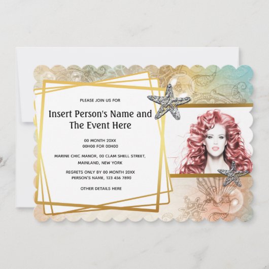 Zeester schelp geometrisch gouden feest foto kaart (Voorkant)