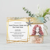 Zeester schelp geometrisch gouden feest foto kaart (Staand voorkant)