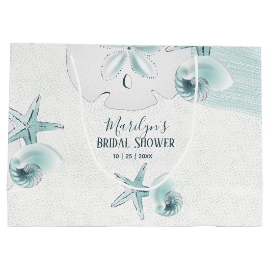 Zeester schelpen moderne elegante strand bruiloft groot cadeauzakje (Achterkant)