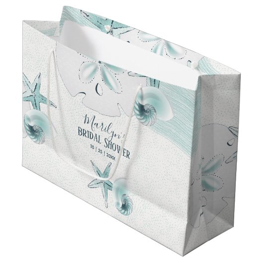 Zeester schelpen moderne elegante strand bruiloft groot cadeauzakje (Voorkant Gekanteld)