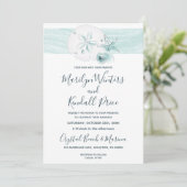 Zeester schelpen moderne elegante strand bruiloft kaart (Staand voorkant)