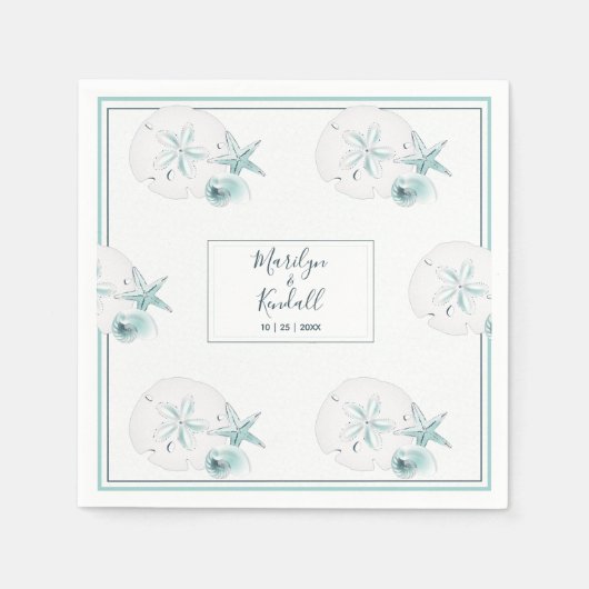Zeester schelpen moderne elegante strand bruiloft servet (Voorkant)