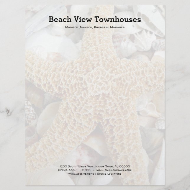 Zeester Schelpen Strand Kantoor Briefhoofd Papier (Voorkant)