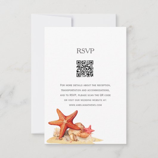 Zeester schelpen strand nautische bruiloft RSVP ka (Voorkant)