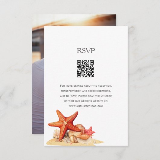 Zeester schelpen strand nautische bruiloft RSVP ka (Voorkant / Achterkant)