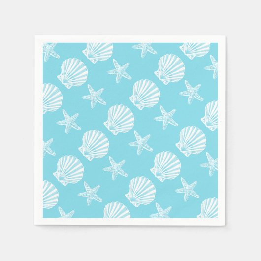 Zeester schelpstrand thema blauw servetten (Voorkant)