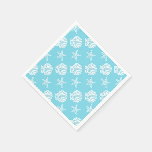 Zeester schelpstrand thema blauw servetten (Hoek)