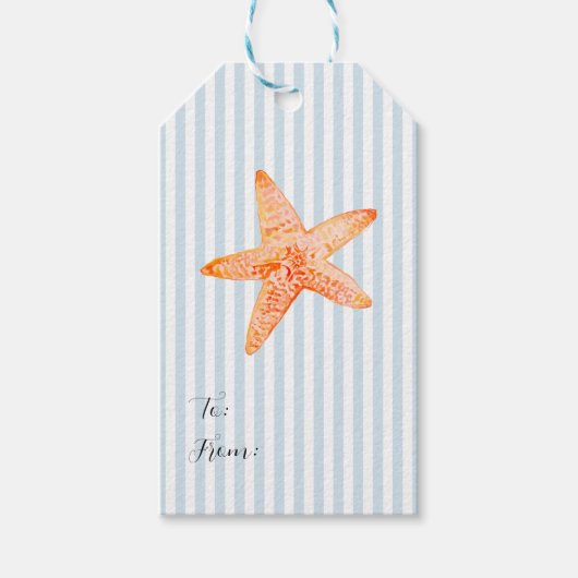 Zeester Schilderij Nautisch Blauwe Streep Kust Cadeaulabel (Voorkant)