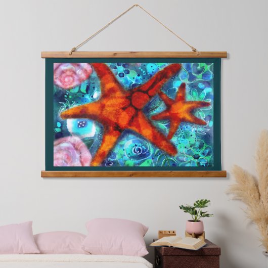 Zeester Seashells Beach Kust Nautisch Abstract Hangend Wandkleed (Slaapkamer)