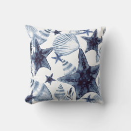 Zeester Shellen Marineblauw En Wit Strand Patroon Kussen