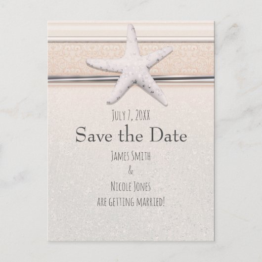 Zeester Sterke Witte Strand Bruiloft Save the Date Aankondigingskaart (Voorkant)