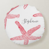 Zeester Sterren Rode Witte Strand Naam Sjabloon Ke Rond Kussen (Achterkant)