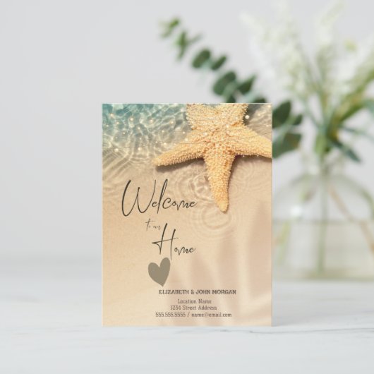 Zeester strand aankondiging briefkaart (Staand voorkant)