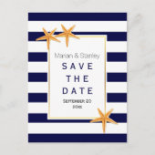 Zeester & strepen strand bruiloft Save the Date Aankondigingskaart (Voorkant)