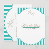 Zeester Teal Gestrekt Strand Elegant Bewaar de Dat Aankondigingskaart (Voorkant / Achterkant)