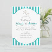 Zeester Teal Turquoise Gestreepte Elegante Strand Kaart (Staand voorkant)