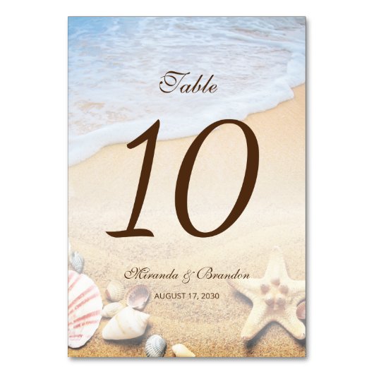 Zeester Tropische Strand Tafel Nummer Kaart (Voorkant)