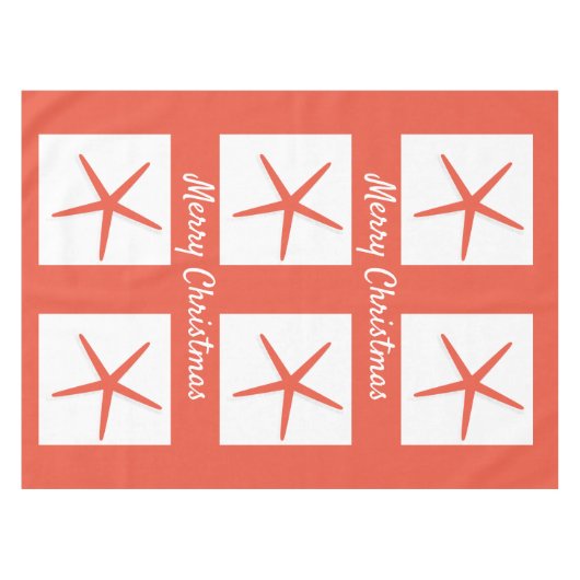 Zeester Vrolijk Kerstmis Wit Koraal Sinaasappel 20 Tafelkleed (Voorkant (Horizontaal))