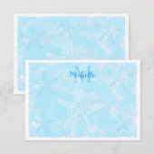 Zeester waterverf aangepaste monogram pastelblauw notitiekaartje (Voorkant / Achterkant)