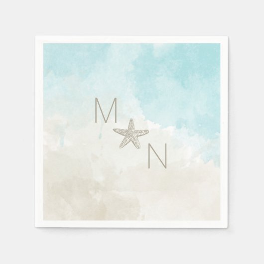 Zeester waterverf monogram servet (Voorkant)