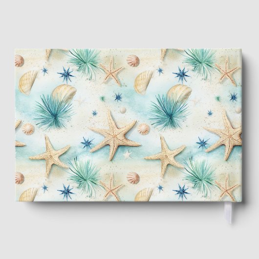 Zeester waterverf pastel perzik blauwgroen bruilof gastenboek (Achterkant)