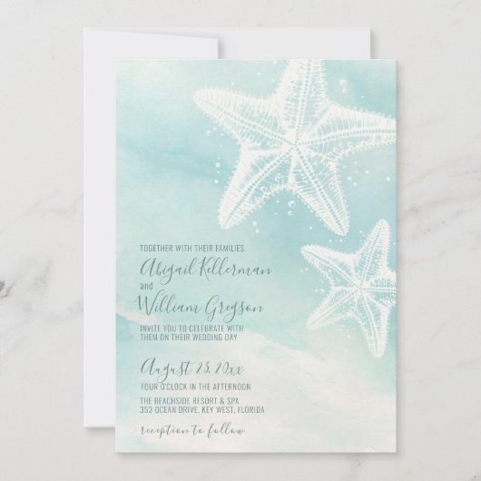 Zeester Waterverf Zomer Strand Bruiloft Kaart (Voorkant)