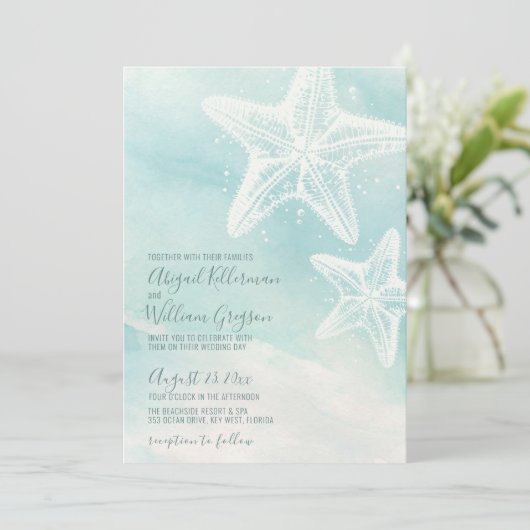 Zeester Waterverf Zomer Strand Bruiloft Kaart (Staand voorkant)