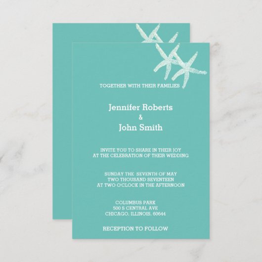 Zeester Wit Blauwgroen Blauw Aangepaste Kleur Scha Kaart (Voorkant / Achterkant)