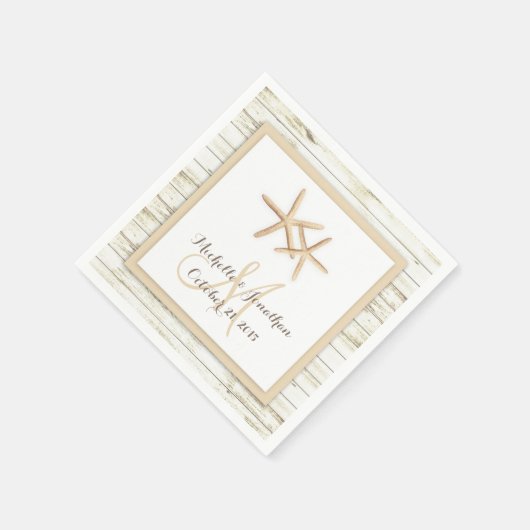 Zeester witgekalkte houten strand bruiloft servet (Hoek)