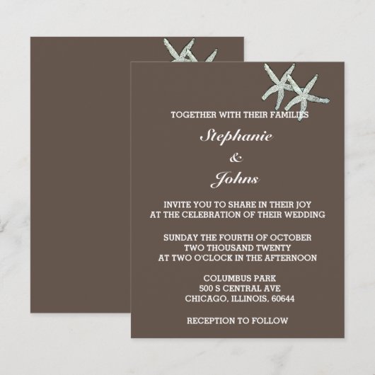 Zeester Witte Donkere Chocolade Bruine Huwelijk Kaart (Voorkant / Achterkant)