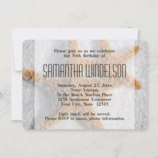 Zeester Zand Strand Oceaan Thema Verjaardagsfeest Kaart (Achterkant)