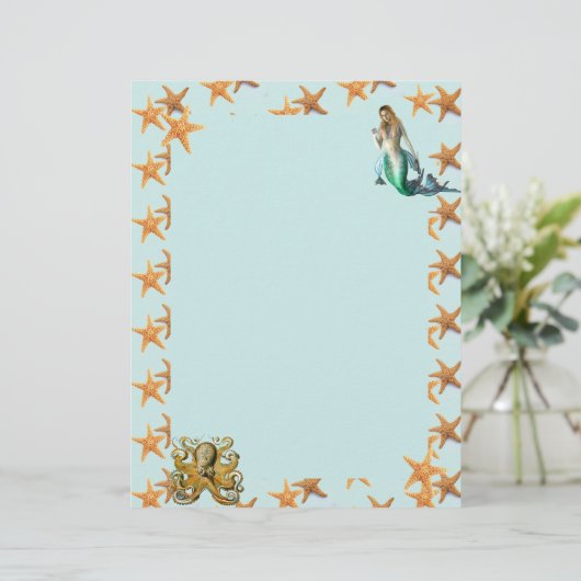 Zeester, Zeemeermin en Octopus Briefpapier (Staand voorkant)