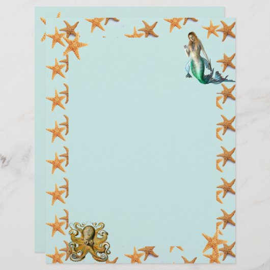 Zeester, Zeemeermin en Octopus Briefpapier (Voorkant / Achterkant)