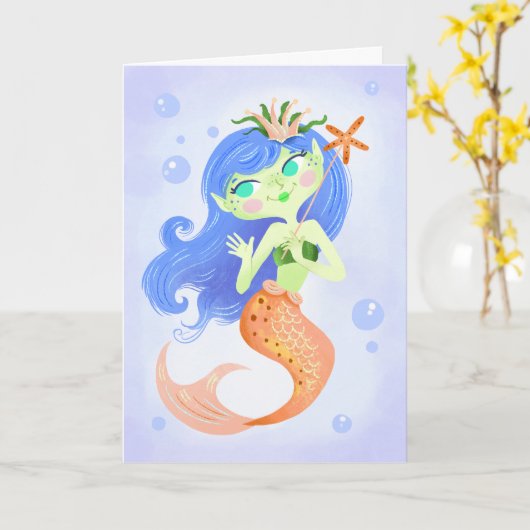 Zeester Zeemeermin Prinses Verjaardag Kaart (Gele Bloem)