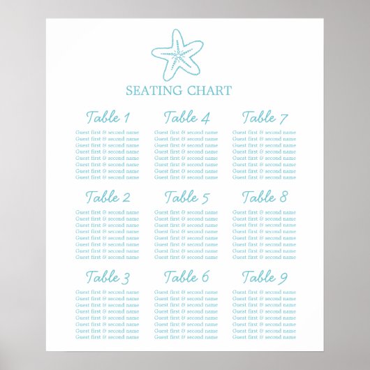 Zeester zeester Trouw zitplaatsen Tafelplanner 1-9 Poster (Voorkant)