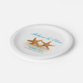 Zeesterkoppel op het strandfeest | teal papieren bordje (Gekanteld)