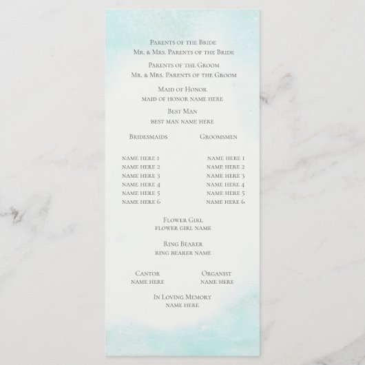 Zeesterlintlint Strand Bruiloft Programmakaart (Achterkant)