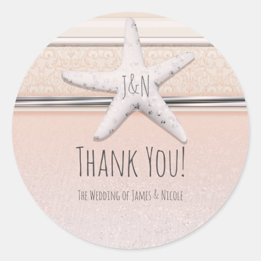 Zeesterne Perziken & Crème Bruiloft Elegant Strand Ronde Sticker (Voorkant)