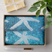 Zeesterpatronen Nautilus Strand Glitter Blauwe Cut Tissuepapier (Geschenk)
