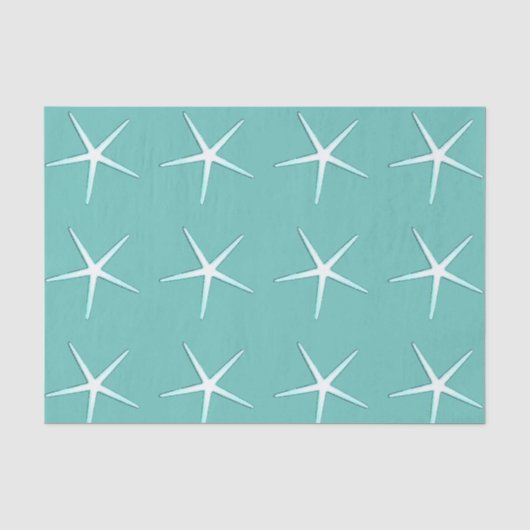 Zeesterpatronen Teal Blauw Wit Schattig Nautilus Tissuepapier (Voorkant)