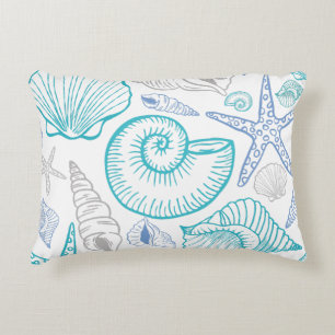 Zeesterpatroon Blauw Beige Turquoise Schelp Accent Kussen