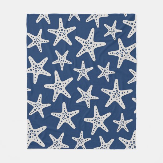 Zeesterpatroon Blauw Fleece Deken (Voorkant)