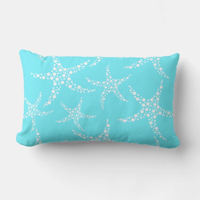 Zeesterpatroon in turquoise en wit. kussen (Voorkant)