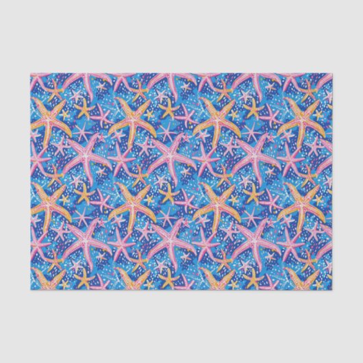 Zeesterpatroon Roze en Blauwe Decoupage Tissuepapier (Voorkant)
