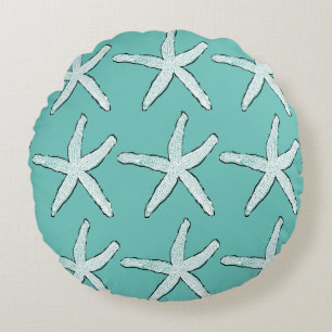 Zeesterpatroon Strand Kust Teal Blauw Kerst Rond Kussen