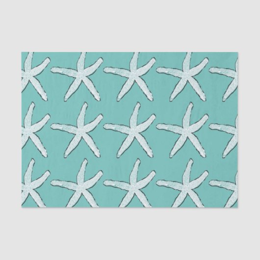 Zeesterpatroon Strand Nautilus Kust Teal Blauw Tissuepapier (Voorkant)