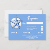 Zeesterren blauw wit zilver kust chique reactie RSVP kaartje (Voorkant)